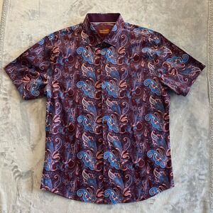 Consequence Button Down Mens XL Burgundy Blue Paisley Shirt